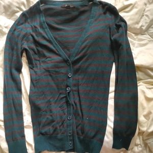 Gray and teal striped cardigan